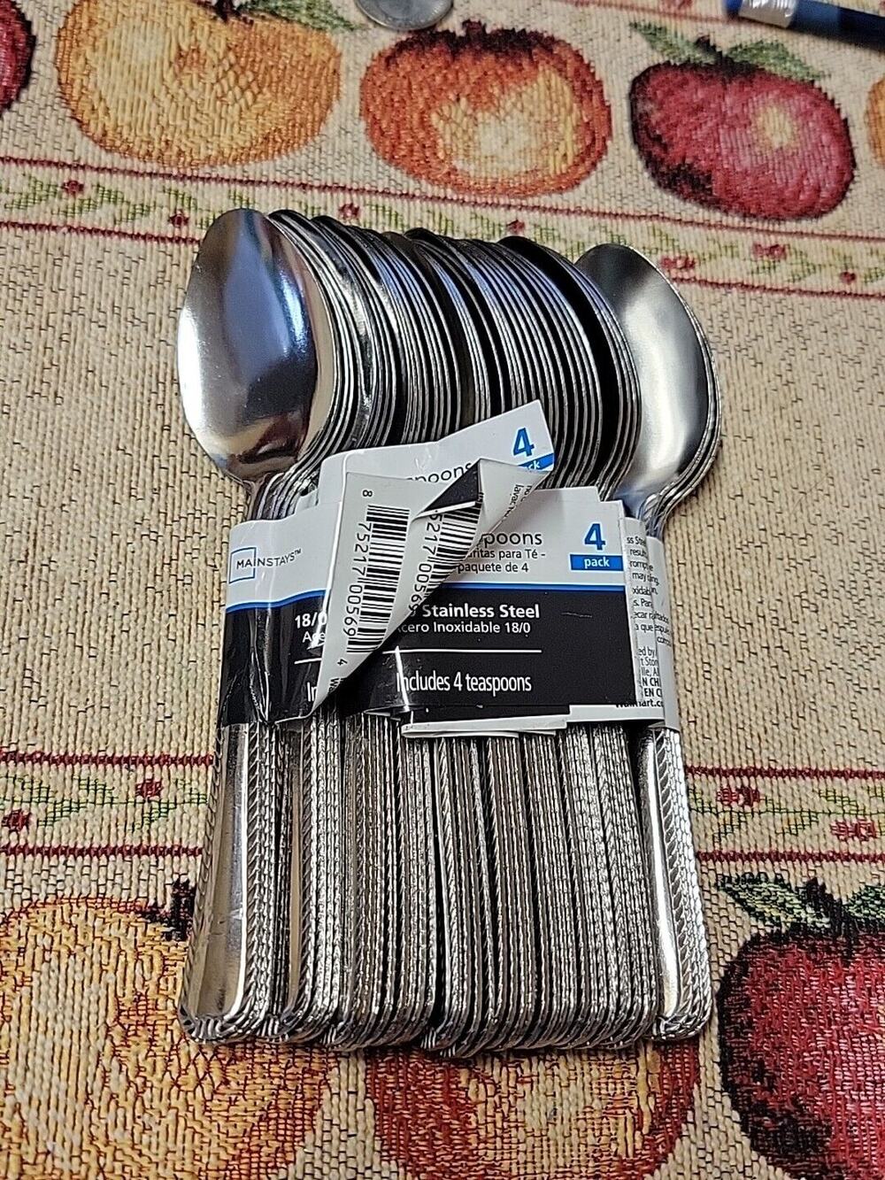 Mainstays Lot of 10 - 4 ct Lace Stainless Steel Silver Teaspoons 40 Total Spoons